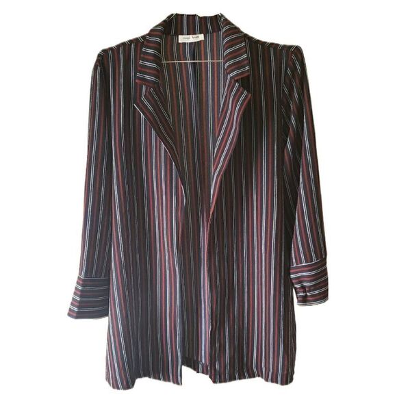 Must Have Open Front Striped Collared Lightweight Blouse - Picture 1 of 3